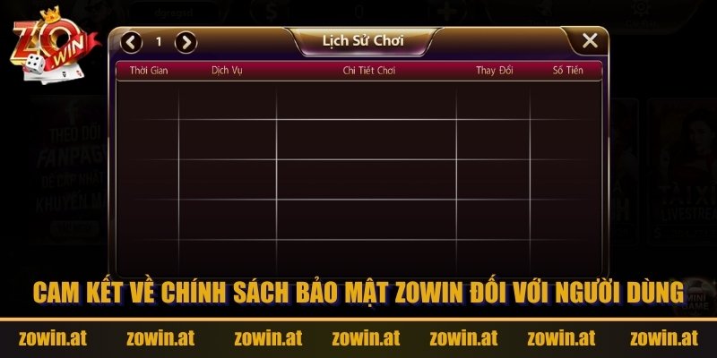 Cam kết về chính sách bảo mật Zowin đối với người dùng.